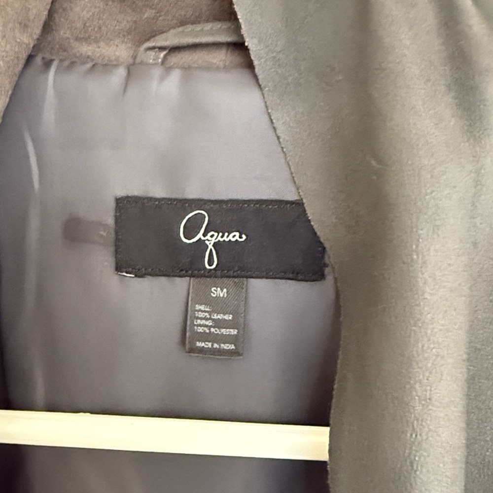 Aqua Smoke Grey Leather Waterfall Drape Moto Jacket NWT Size Small - Picture 7 of 7